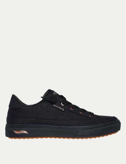 Skechers Women's Arch Fit Arcade Meet Ya There Canvas Trainers - 3 - Black Mix, White,Black,Black Mix,Mauve,Navy,Olive