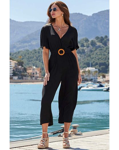 Sosandar Crinkle Angel Jumpsuit Black - Sosandar - Size: 8