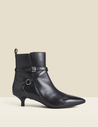 Sosandar Women's Leather Kitten Heel Ankle Boots - 3 - Black, Black