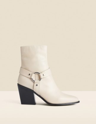 Sosandar Women's Western Style Leather Boots - 8 - Ecru, Ecru