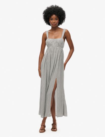 Superdry Women's Printed Square Neck Maxi Smock Dress - 8 - White, White