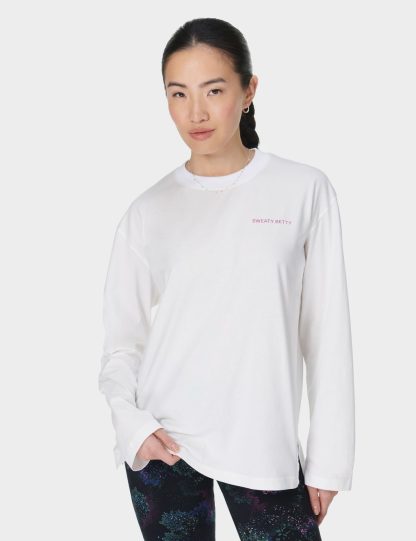 Sweaty Betty Women's Logo Pure Cotton Crew Neck Oversized Top - White, White