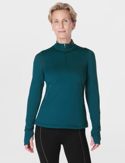 Sweaty Betty Women's Therma Boost Half Zip Running Top - XL - Teal Green, Black,Teal Green