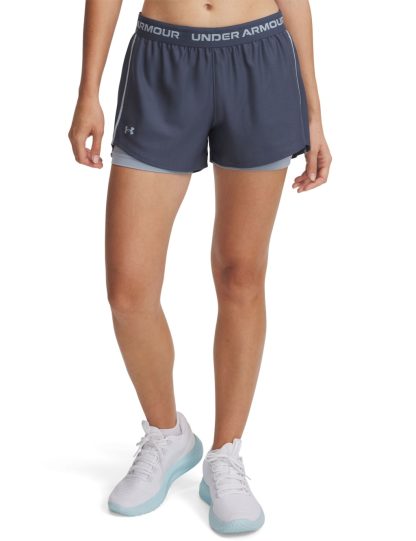 Under Armour Women's Tech Play Up 2-in-1 Layered Gym Shorts - Grey Mix, Grey Mix,Black