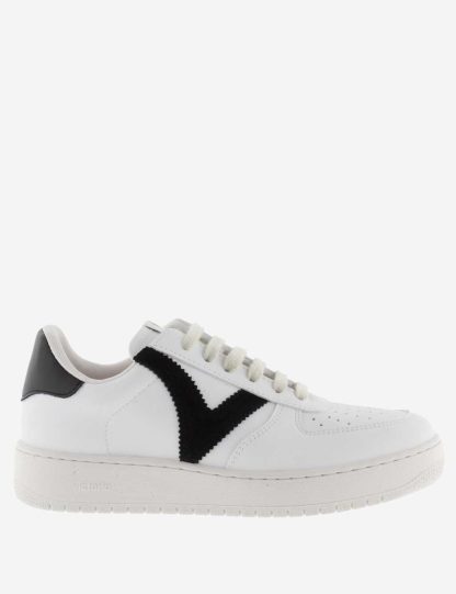 Victoria Women's Madrid Leather Lace Up Trainers - 3 - White/Black, White/Black,White Mix