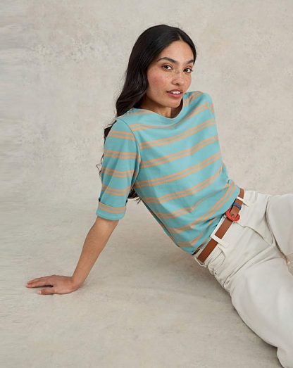White Stuff Sydney Boat Neck Top Blue Multi-Coloured - White Stuff - Size: 8