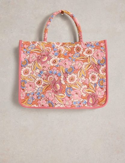 White Stuff Women's Cotton Blend Floral Jacquard Tote Bag - Pink Mix, Pink Mix