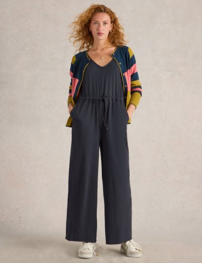 White Stuff Women's Cotton Rich Jersey Wide Leg Jumpsuit - 8 - Grey, Grey