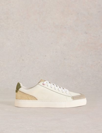 White Stuff Women's Leather Lace Up Trainers - 3 - White Mix, White Mix