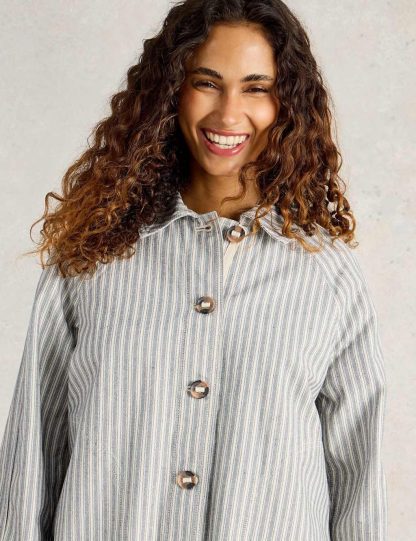 White Stuff Women's Pure Cotton Striped Relaxed Fit Denim Jacket - 6REG - Natural Mix, Natural Mix