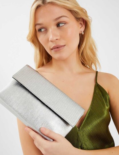 Accessorize Women's Metallic Clutch Bag - Silver, Silver,Gold