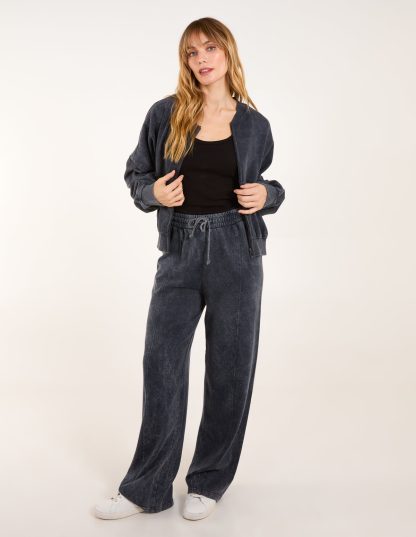 Acid Wash Bomber Jacket & Joggers Set - S/M / CHARCOAL