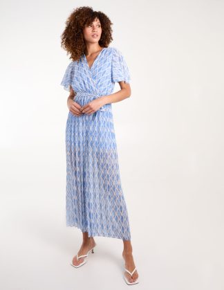 Aztec Diamond Printed Pleated Jumpsuit - S/M / BLUE