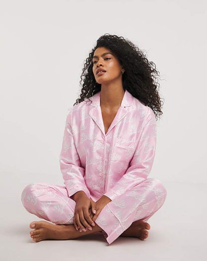 Barbie Satin Pyjama Set Pink - Simply Be - Size: 24/26