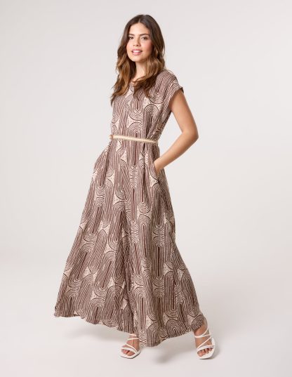 Belted Oversized Printed Jumpsuit - ONE / BROWN