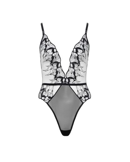 Bluebella Kalmia Embroidered Sheer Bodysuit Black - 10