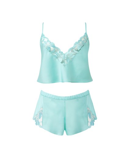 Bluebella Leonora Luxury Satin Cami and Short Set Island Paradise Blue/Sheer - 6
