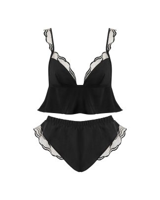 Bluebella Marabel Luxury Satin Cami and Short Set Black/Sheer - 10