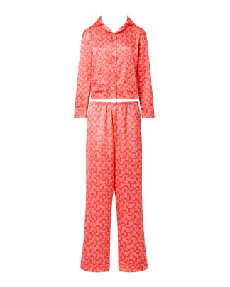 Bluebella Tabitha Luxury Satin Long Pyjama Set Hot Coral/Dianthus Pink - 10