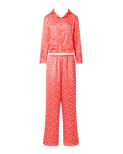Bluebella Tabitha Luxury Satin Long Pyjama Set Hot Coral/Dianthus Pink - 10