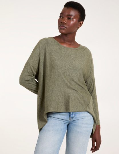 Cashmere Feel High Low Jumper - ONE / KHAKI