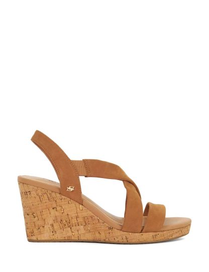 Dune London Women's Leather Crossover Wedge Sandals - 6 - Tan, Ecru,Tan