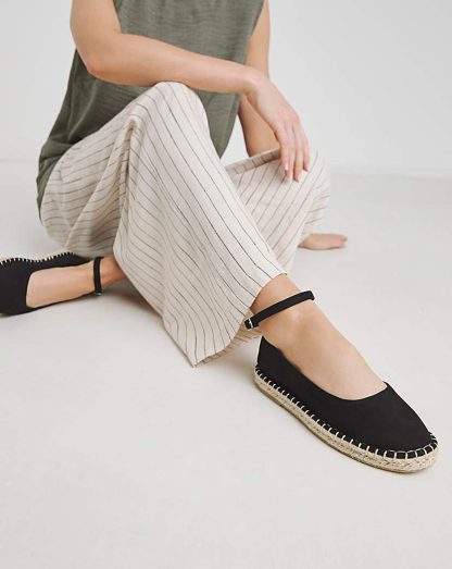 Espadrille Ballerina Ankle Strap Wide Soft Black - Simply Be - Size: 5