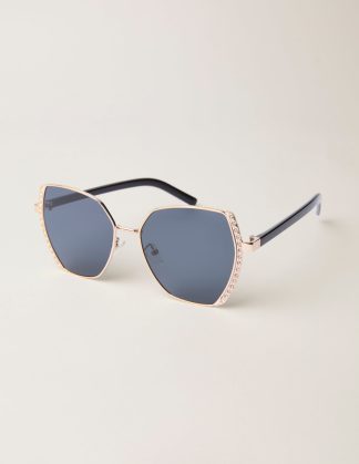Gold Side Frame Oversized Sunglasses - ONE / GOLD