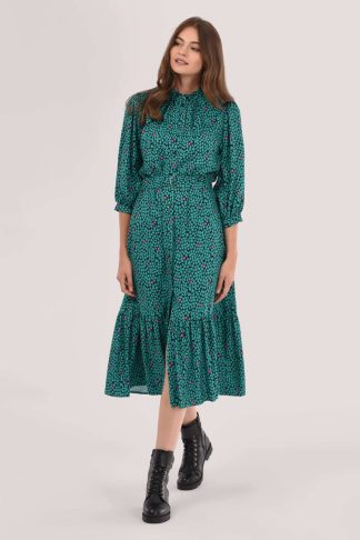 Green Gathered Hem Shirt Dress