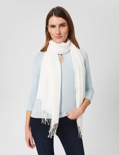 Hobbs female Woven Fringed Scarf - Ivory, Dark Pink,Navy,Ivory