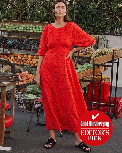 Joanna Hope Puff Sleeve Broderie Dress Coral - Joanna Hope - Size: 14