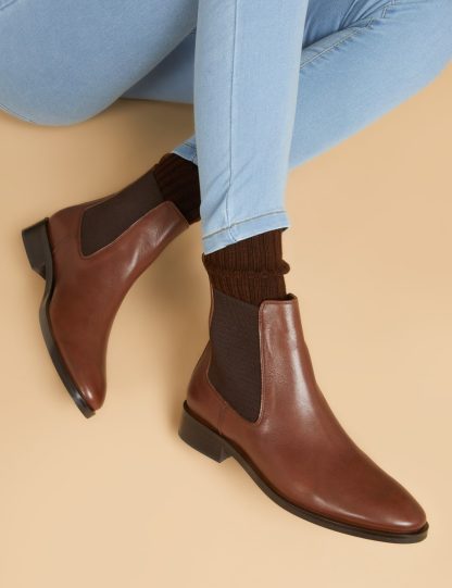 Jones Bootmaker Women's Leather Chelsea Flat Ankle Boots - 5 - Tan, Tan