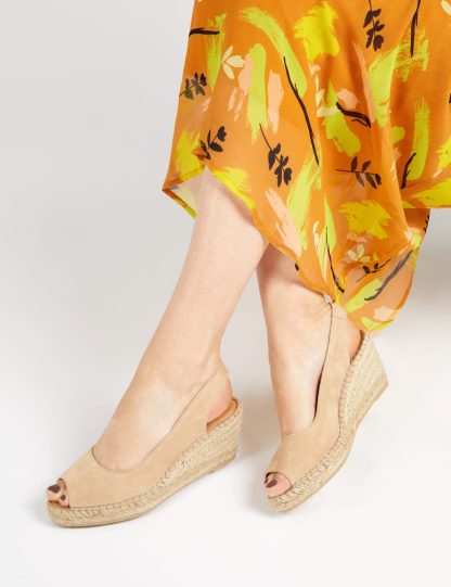 Jones Bootmaker Women's Leather Slingback Wedge Espadrilles - 5 - Sand, Gold Mix,Sand
