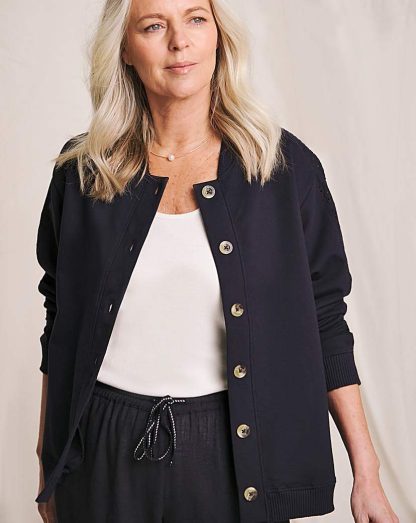 Julipa Pure Cotton Bomber Jacket Navy - Julipa - Size: 10