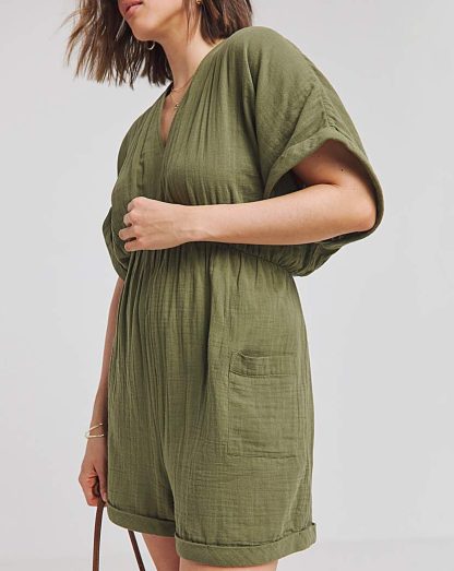 Khaki Cheesecloth Playsuit