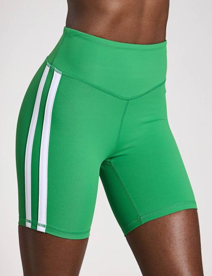 Lilybod Women's Sam Side Stripe High Waisted Gym Shorts - Green Mix, Green Mix
