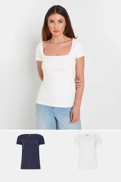 Lts Tall 2 Pack Navy Blue & White Fitted Square Neck Tops 22-24 Lts | Tall Women's Women's Multipack Tops & Vests