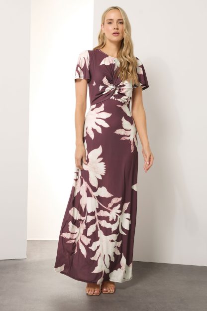 Lts Tall Berry Red Floral Ruched Maxi Dress 22-24 Lts | Tall Women's Maxi Dresses