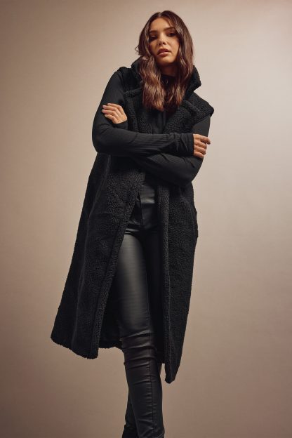 Lts Tall Black Longline Teddy Gilet 20 Lts | Tall Women's Gilets
