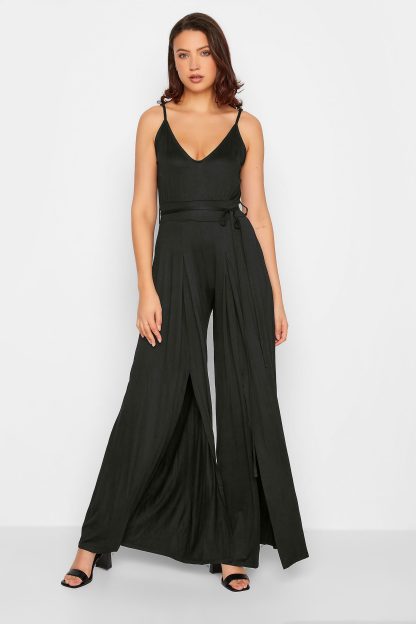Lts Tall Black Strappy Split Leg Jumpsuit 8 Lts | Tall Women's Jumpsuits