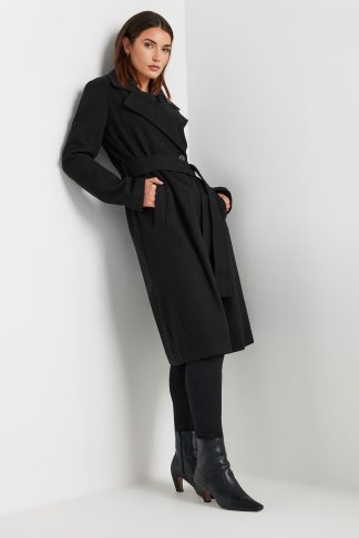Lts Tall Black Wrap Unlined Midi Coat 22-24 Lts | Tall Women's Coats