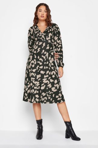 Lts Tall Black & Natural Marking Print Midi Dress 22-24 Lts | Tall Women's Casual Dresses