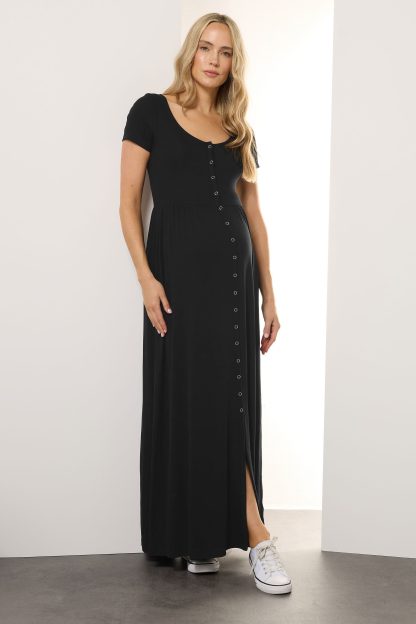 Lts Tall Maternity Black Ribbed Button Maxi Dress 22-24 Lts | Tall Women's Maxi Dresses
