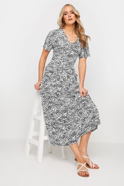 Lts Tall White Abstract Spot Print Pocket Detail Midi Dress 22-24 Lts | Tall Women's Midi Dresses