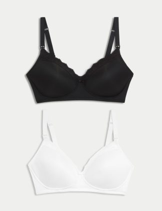 M&S Collection Women's 2 Pack Maternity Lace Trim Nursing Bras B-G - 40B - Black/White, Black/White,Navy Mix