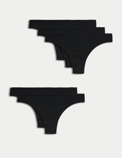 M&S Collection Women's 5pk Microfibre Low Rise Thongs - 10 - Black, Rose Quartz,Wedgewood,Black