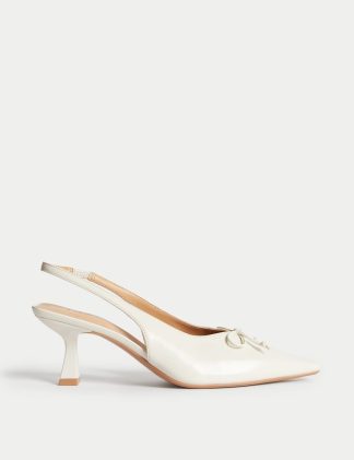 M&S Collection Women's Bow Slip On Kitten Heel Slingback Shoes - 3 - White, White,Yellow
