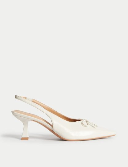 M&S Collection Women's Bow Slip On Kitten Heel Slingback Shoes - 3 - White, White,Yellow
