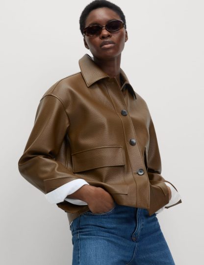 M&S Collection female Faux Leather Jacket - 20 - Dark Olive, Dark Olive