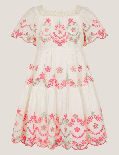 Monsoon Female Pure Cotton Broderie Dress (3-13 Yrs) - 12-13 - Multi, Multi